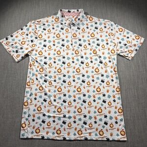Proud 90 Polo‎ Shirt Mens 2XL White The Chairmans Cup Golf Movie Print All Over